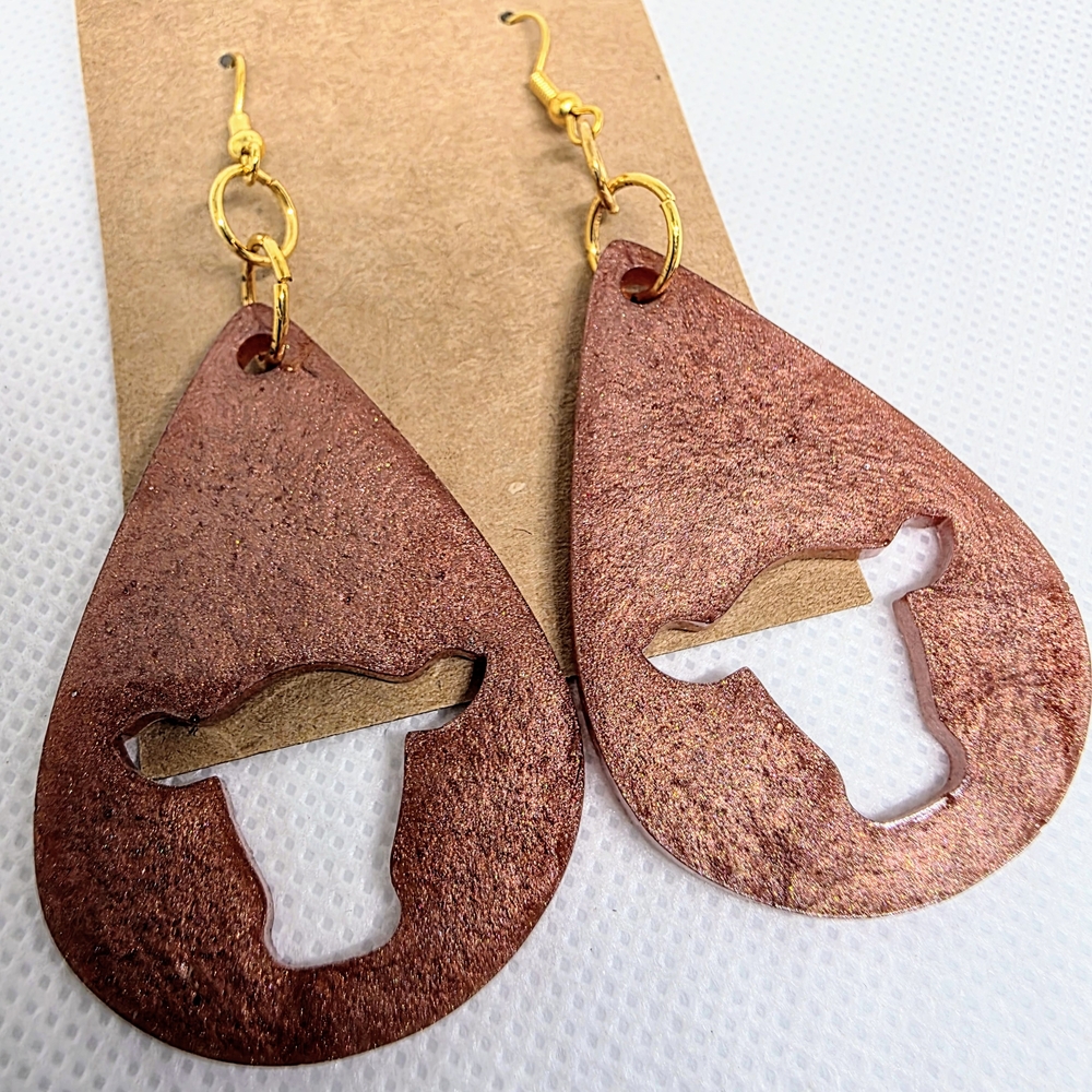 Brown Cow Teardrop Earrings with Bull Cutout